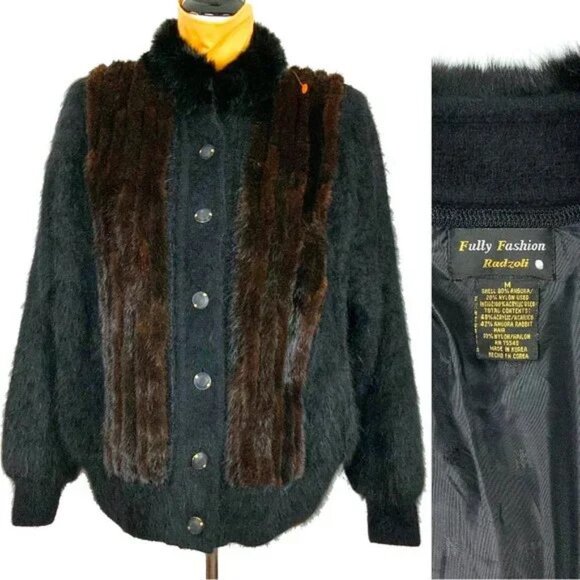Radzoli by Fully Fashion Mink Fur Accent Angora Rabbit Blend Jacket Sz M - L - Picture 2 of 16
